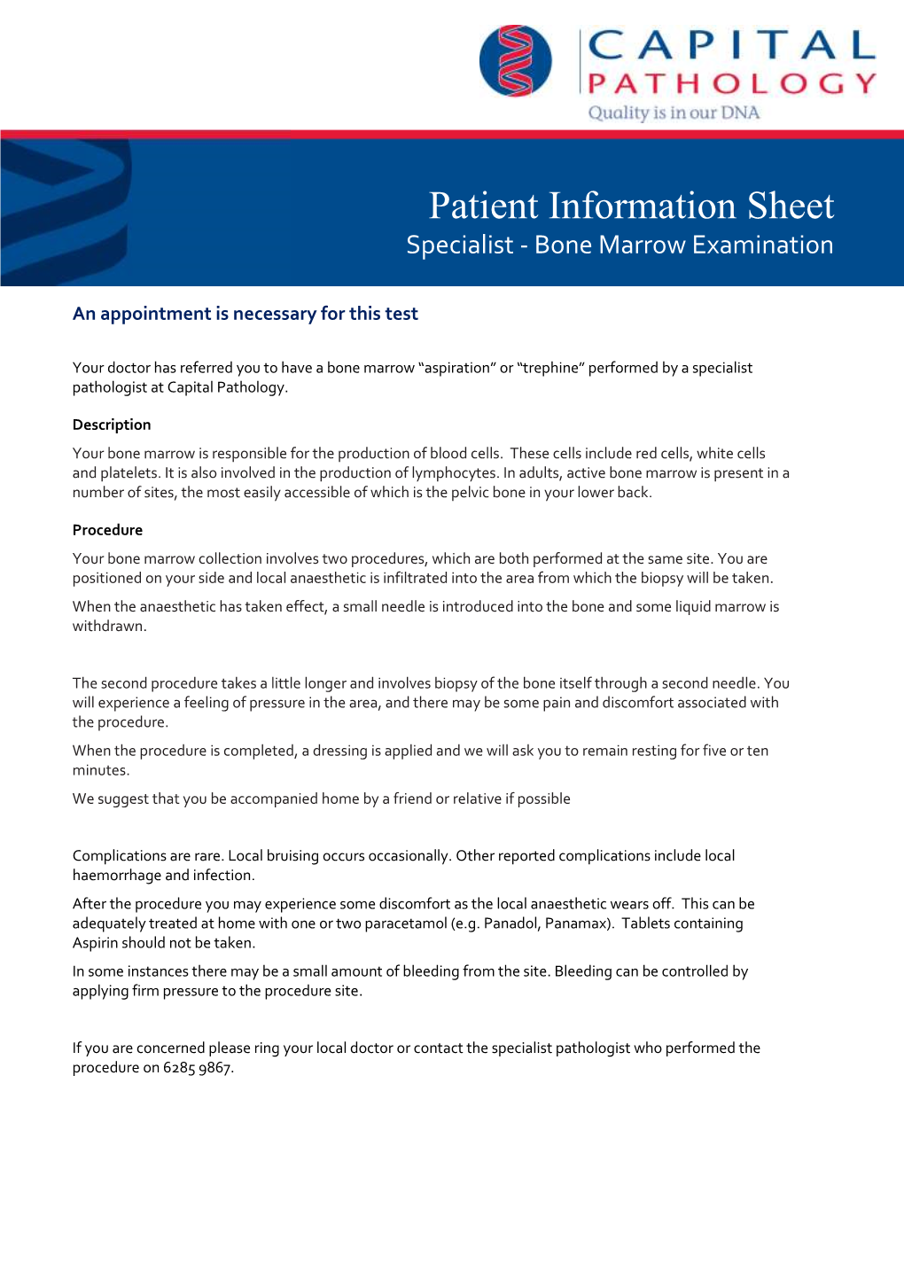 Patient Information Sheet Specialist - Bone Marrow Examination