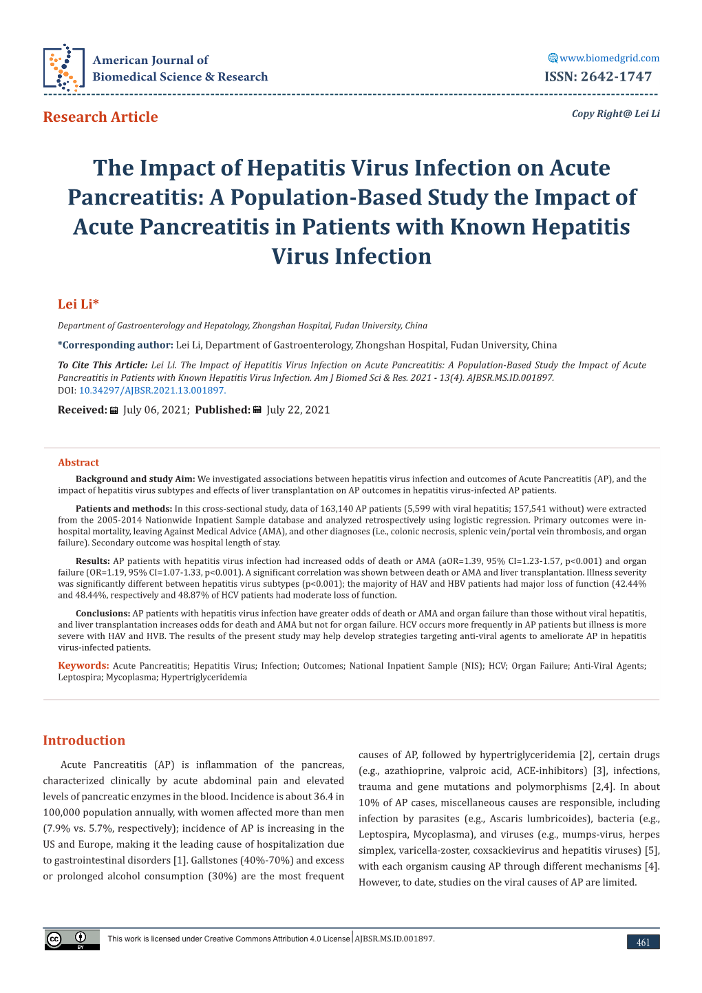 The Impact of Hepatitis Virus Infection on Acute Pancreatitis: a Population