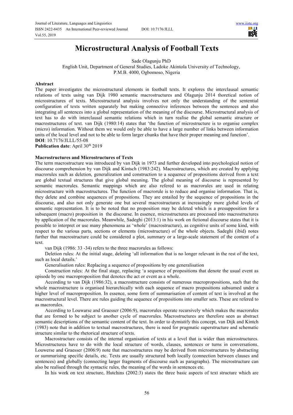 Microstructural Analysis of Football Texts