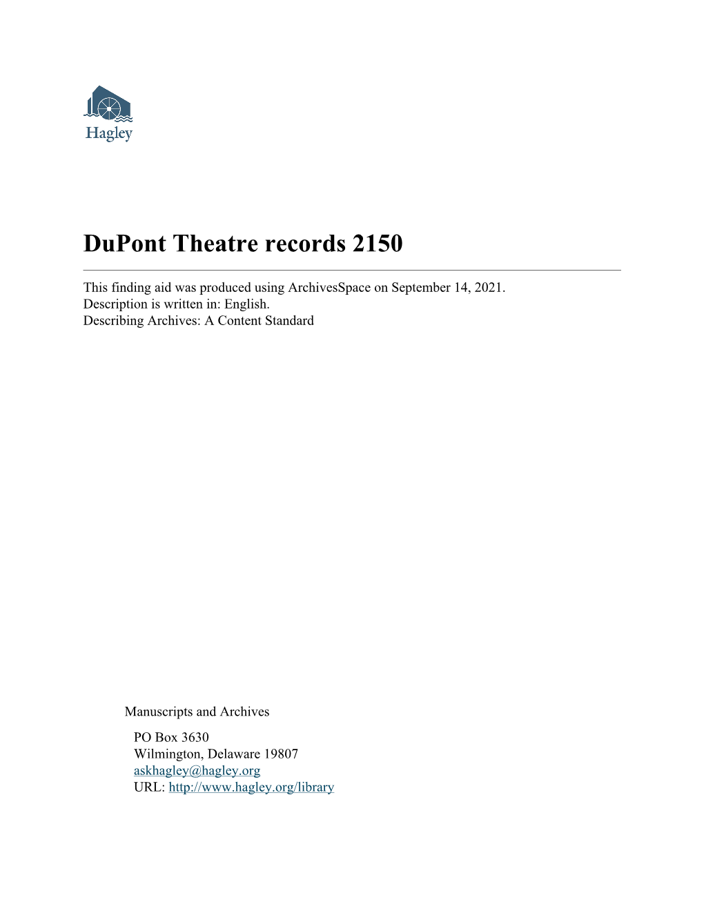 Dupont Theatre Records 2150