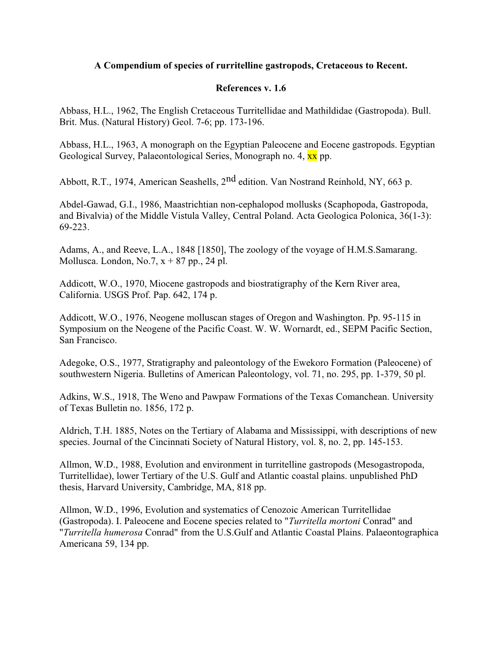 A Compendium of Species of Rurritelline Gastropods, Cretaceous to Recent