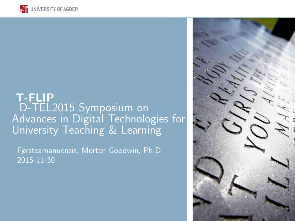 D-TEL2015 Symposium on Advances in Digital Technologies for University Teaching & Learning