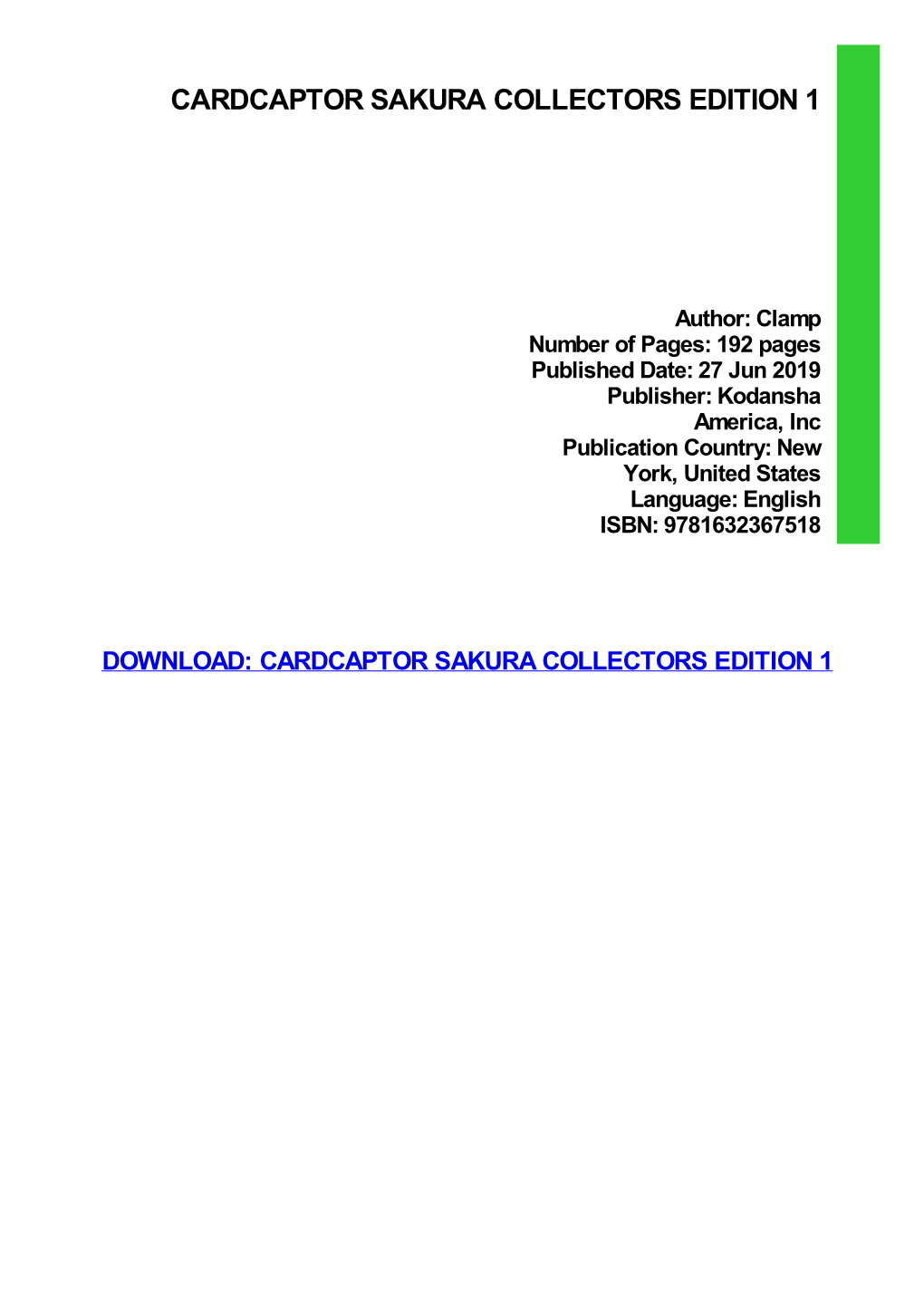 {TEXTBOOK} Cardcaptor Sakura Collectors Edition 1