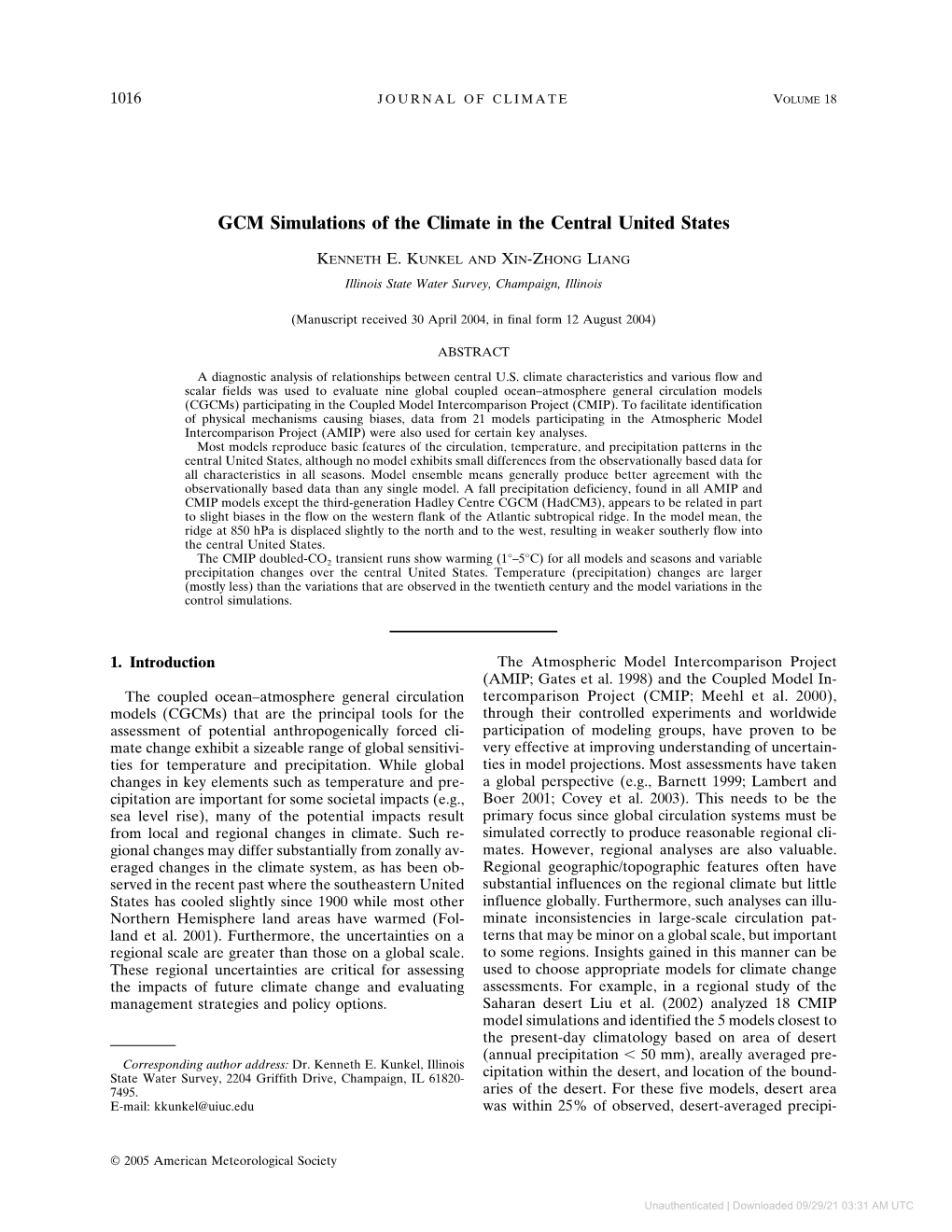 GCM Simulations of the Climate in the Central United States