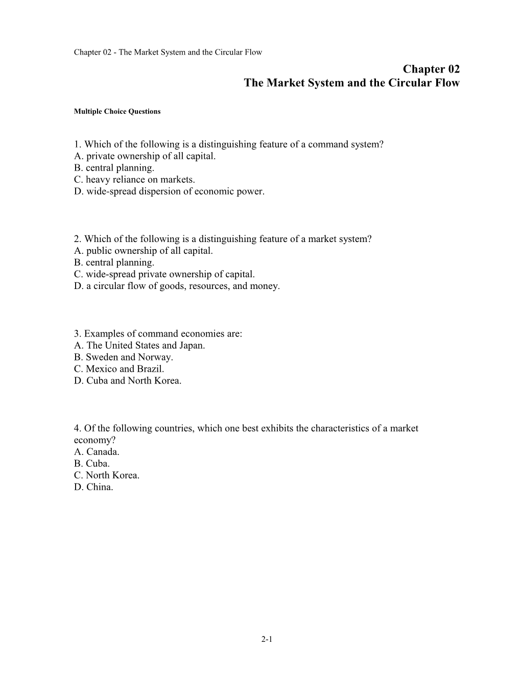 Chapter 02 the Market System and the Circular Flow