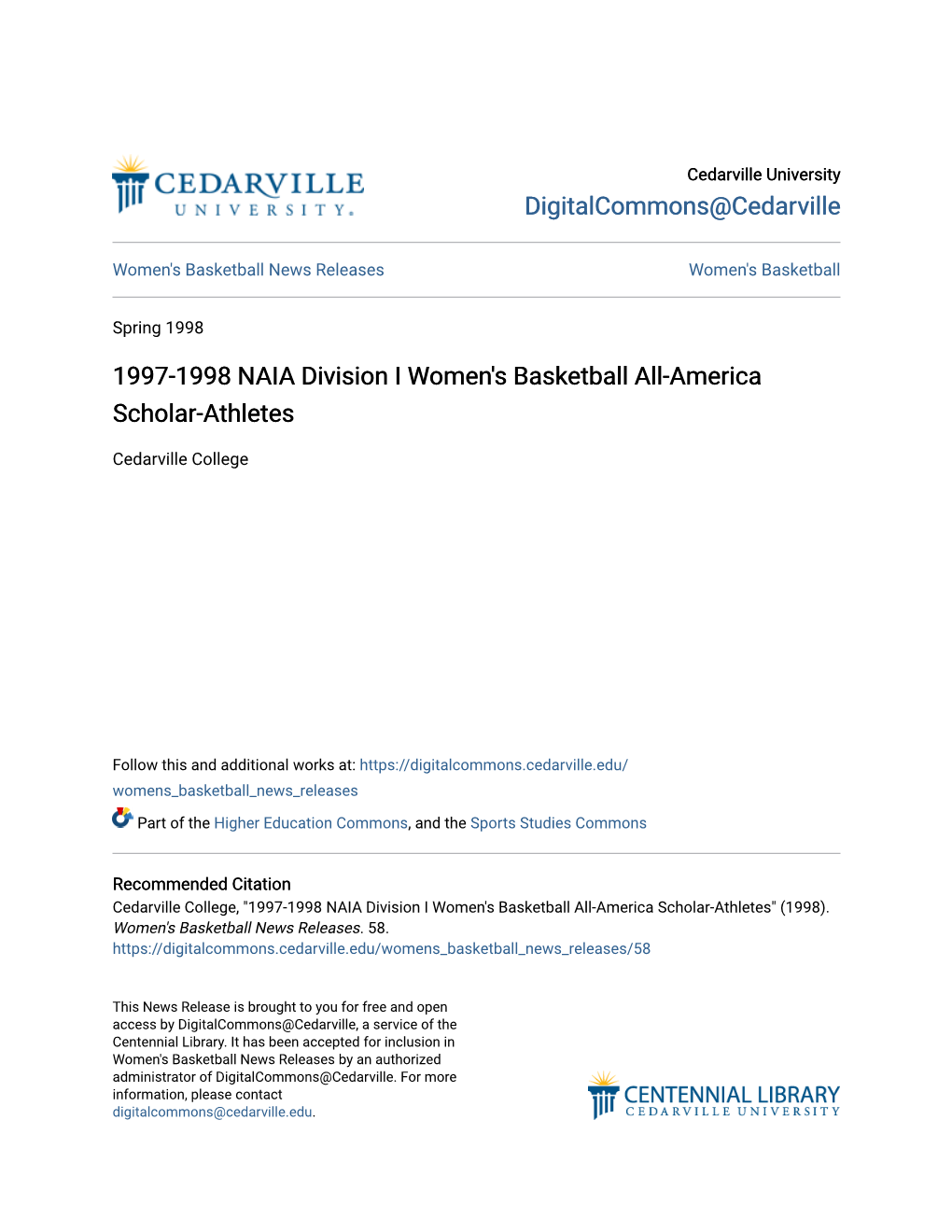 1997-1998 NAIA Division I Women's Basketball All-America Scholar-Athletes