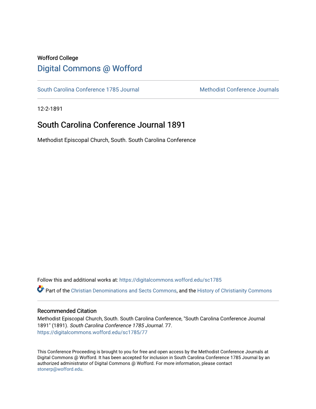 South Carolina Conference Journal 1891