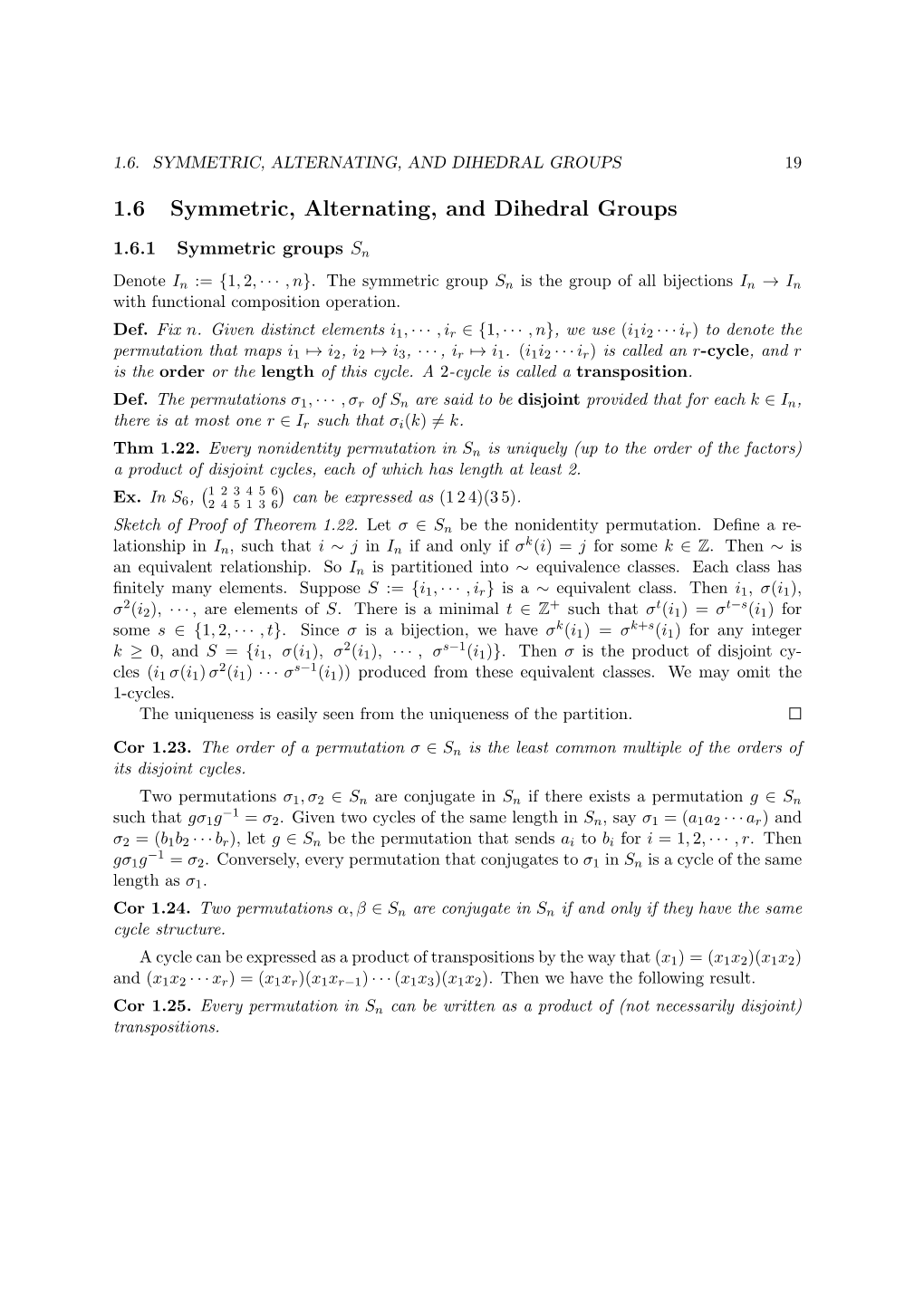 1.6 Symmetric, Alternating, and Dihedral Groups