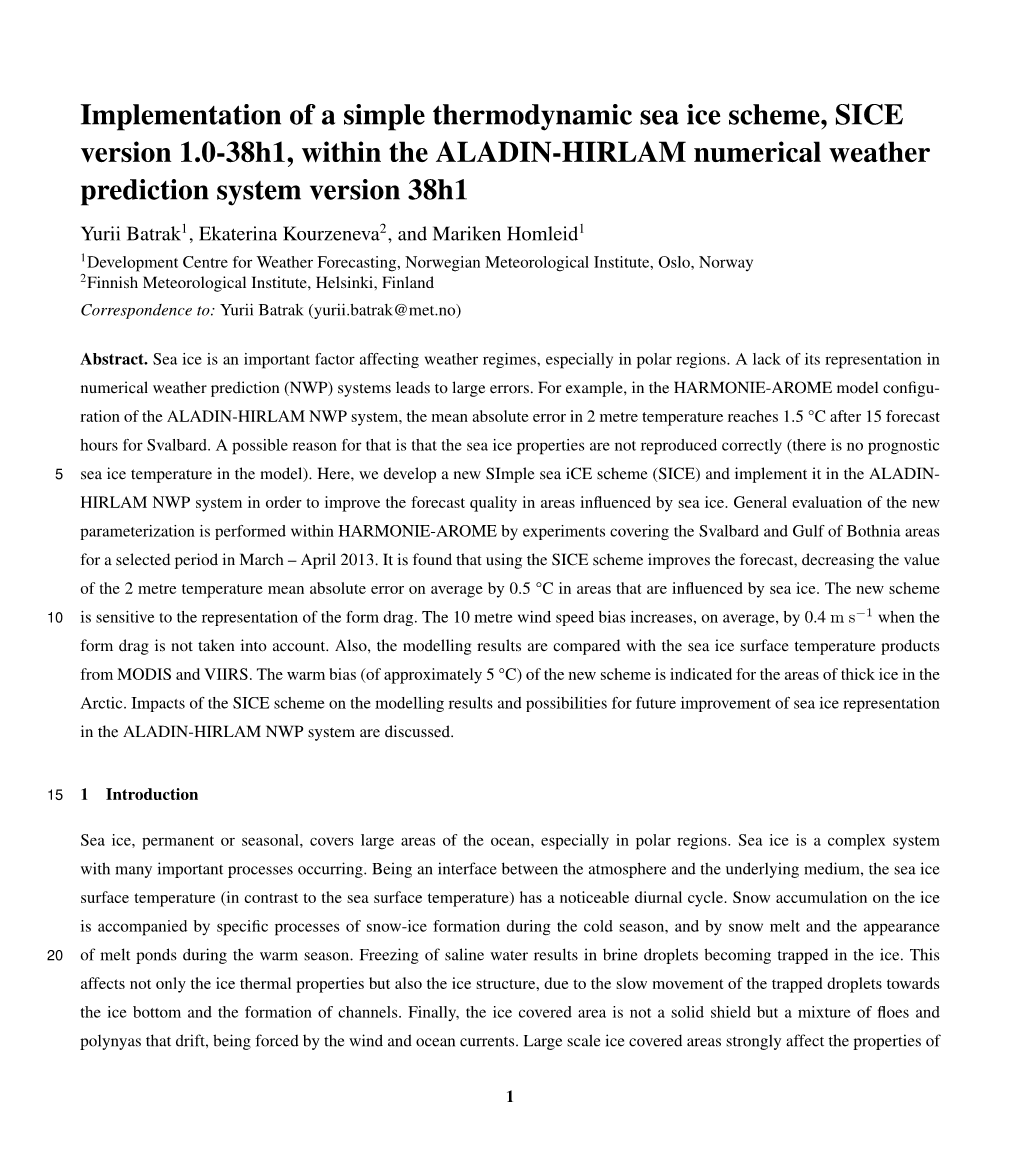 Implementation of a Simple Thermodynamic Sea Ice Scheme