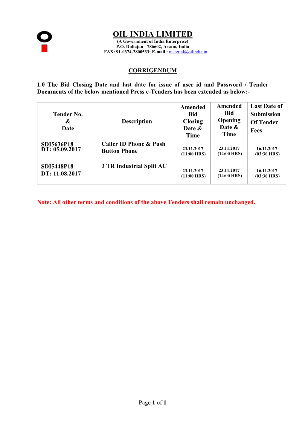 OIL INDIA LIMITED (A Government of India Enterprise) P.O