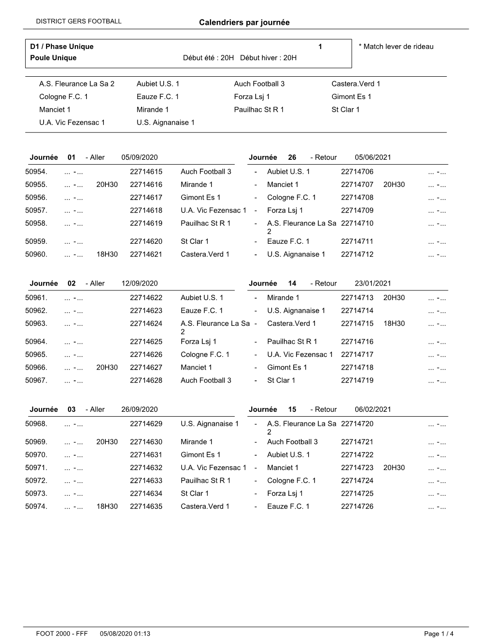 Calendriers Par Journée