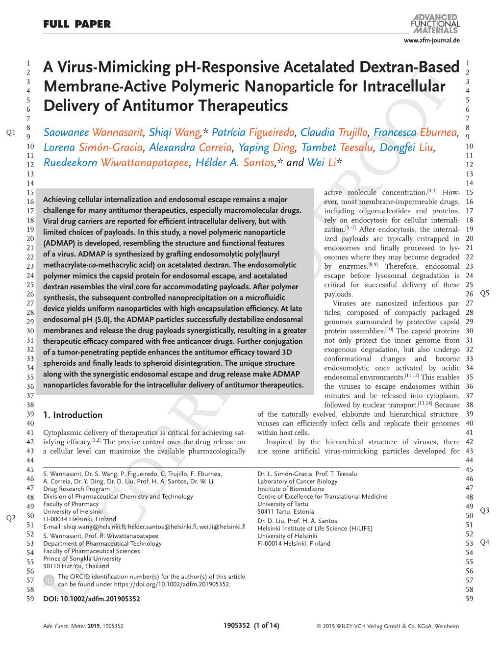 A Virus-Mimicking Ph-Responsive Acetalated Dextran-Based Membrane-Active Polymeric Nanoparticle for Intracellular Delivery of An