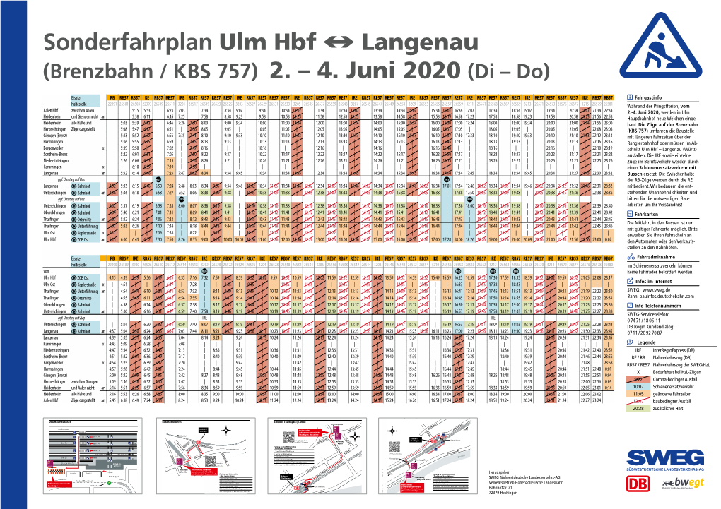 Sonderfahrplan Ulm Hbf Ò Langenau (Brenzbahn / KBS 757) 2