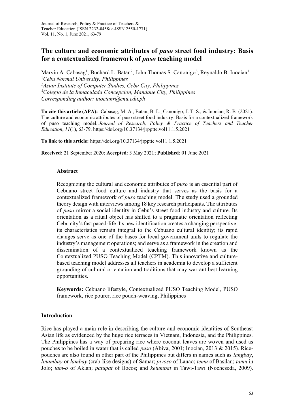 Basis for a Contextualized Framework of Puso Teaching Model