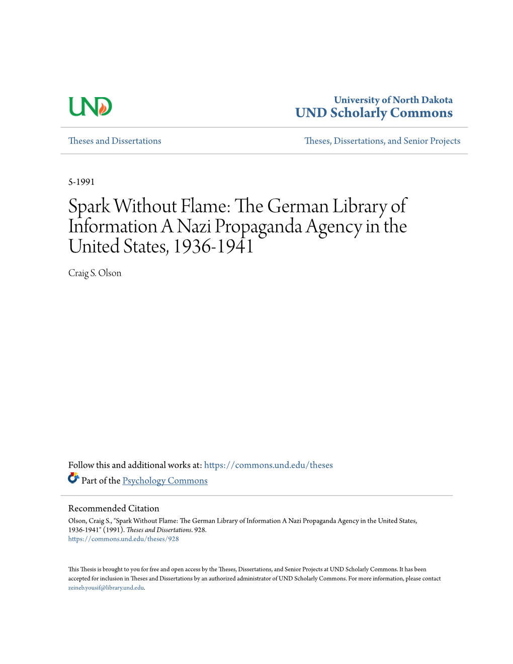 The German Library of Information a Nazi Propaganda Agency in the United States, 1936-1941 Craig S