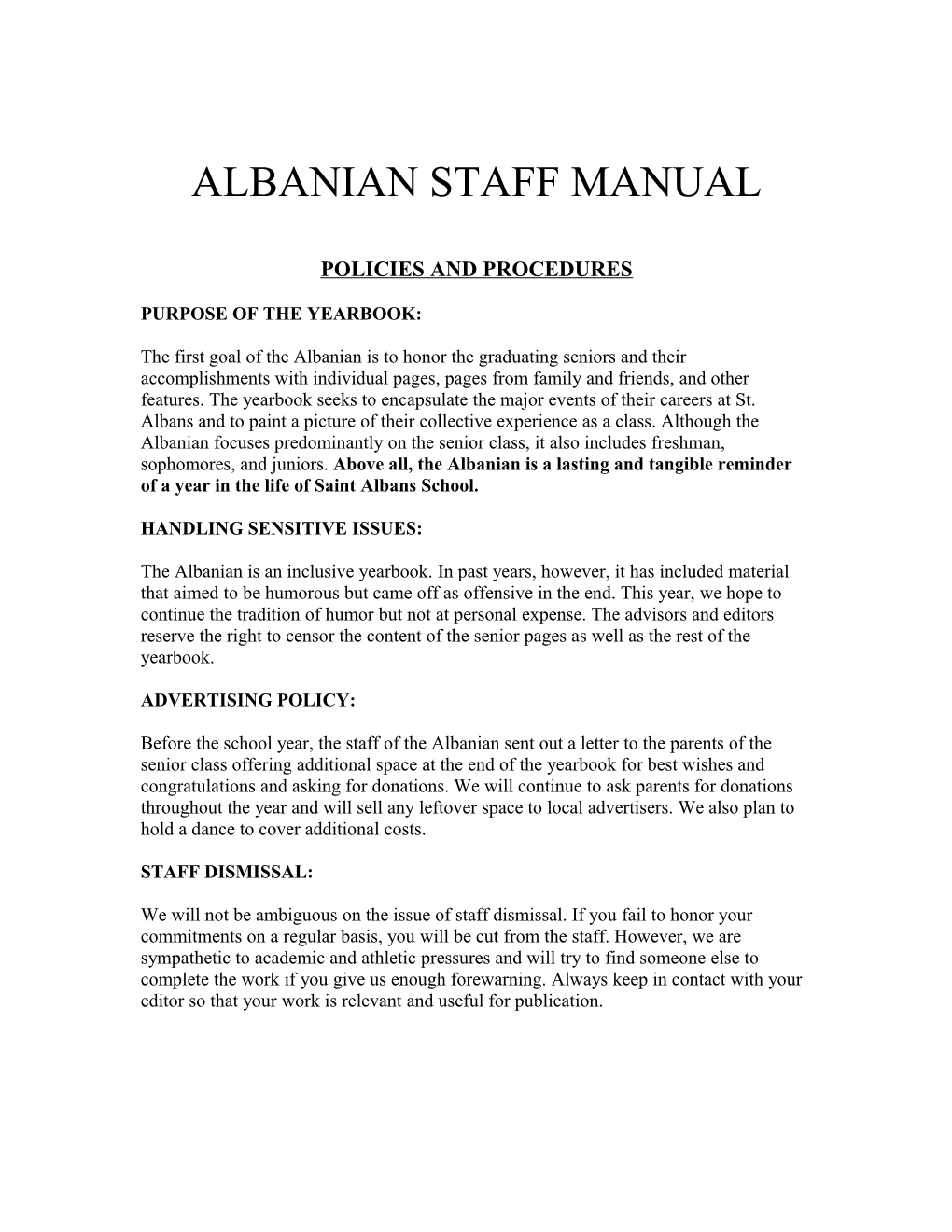 Albanian Staff Manual