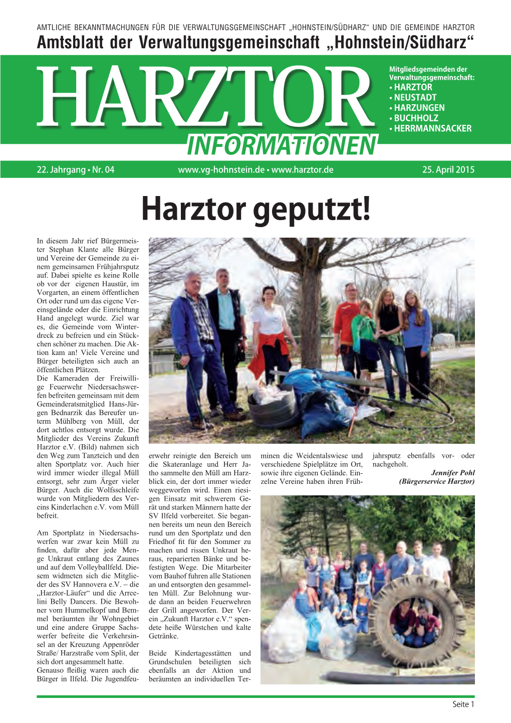Amtsblatt Der Verwaltungsgemeinschaft „Hohnstein/Südharz“