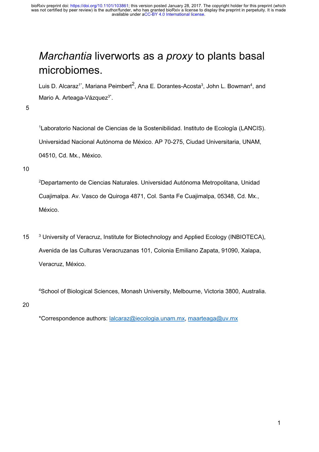 Marchantia Liverworts As a Proxy to Plants Basal Microbiomes