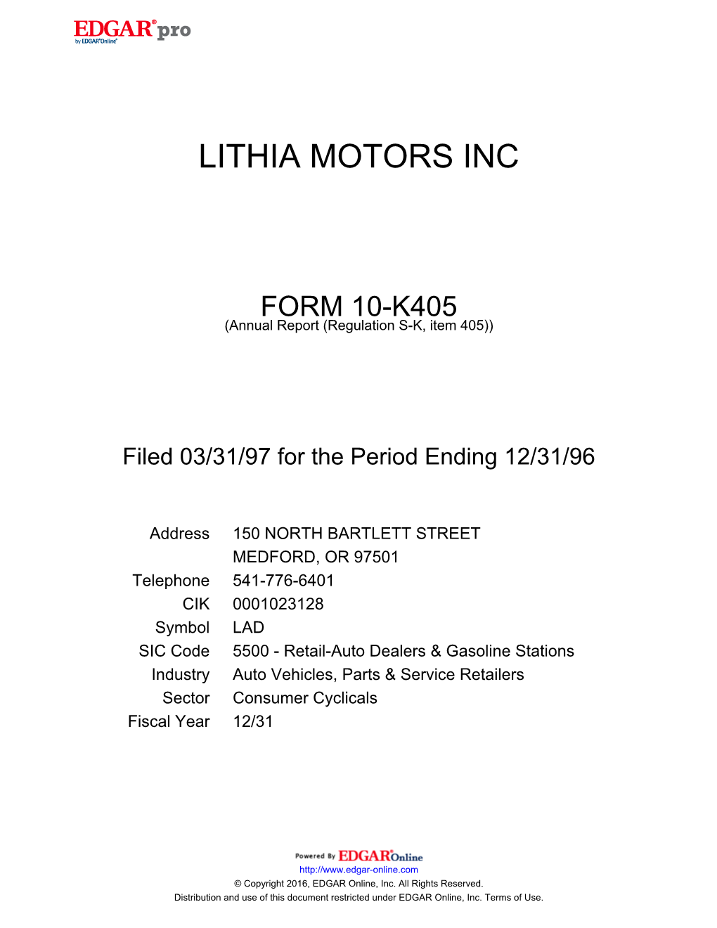 Lithia Motors Inc