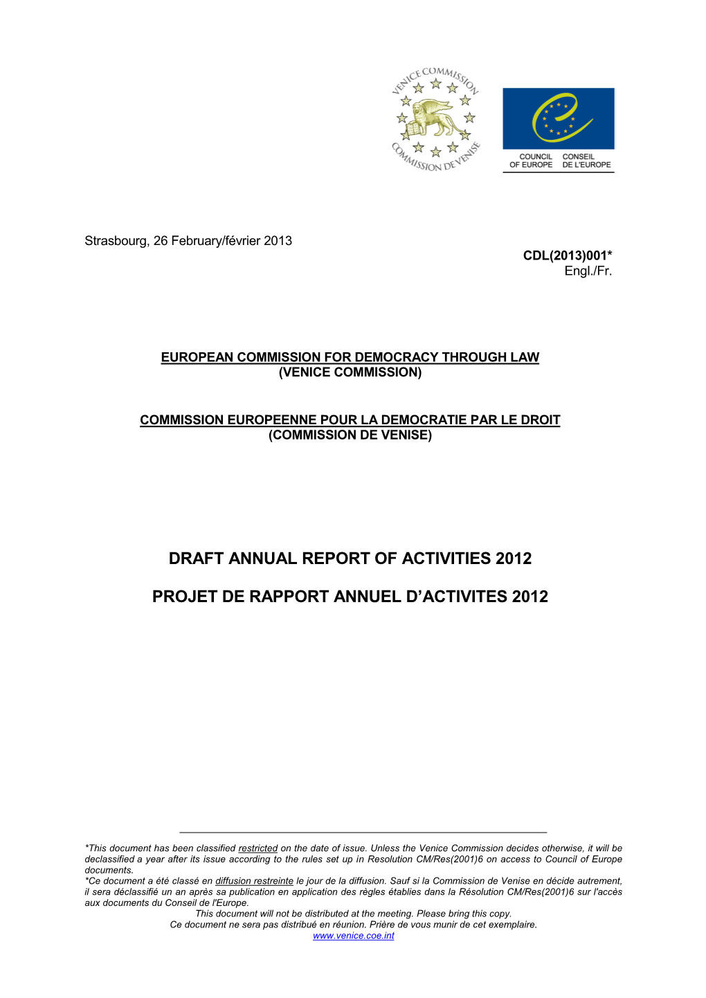 Draft Annual Report of Activities 2012 Projet De
