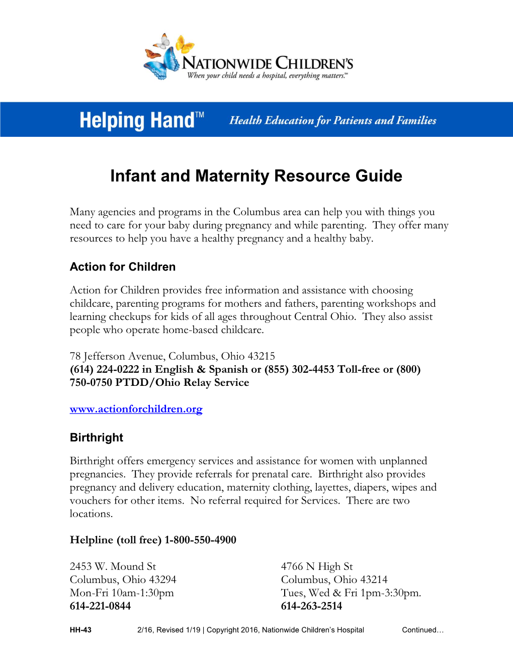 Infant and Maternity Resource Guide