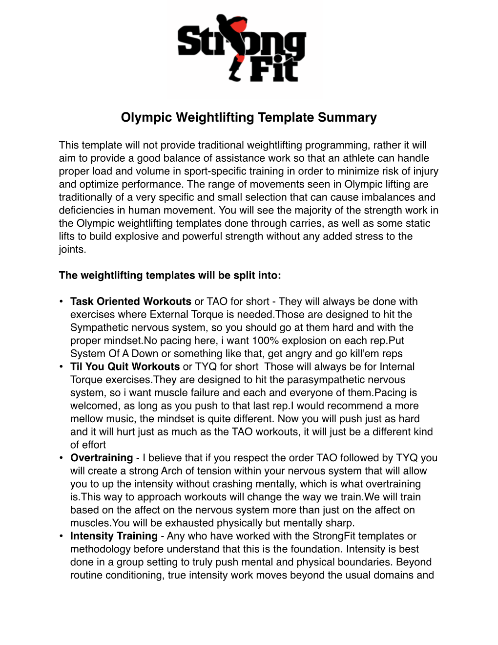 Olympic Weightlifting Template Week