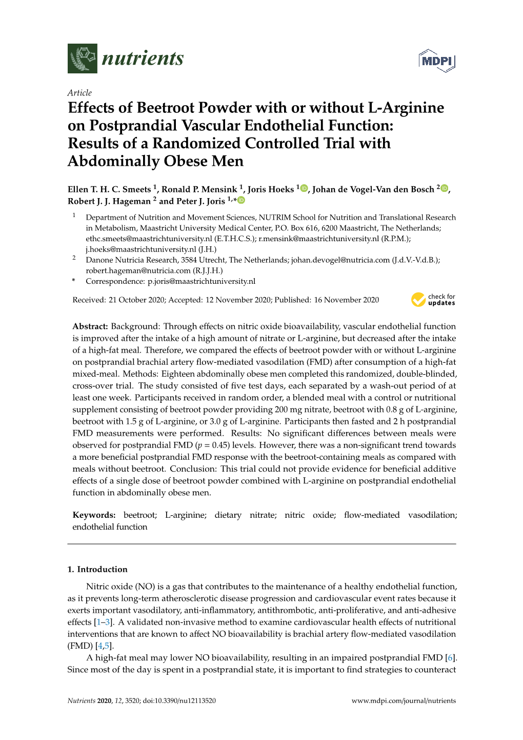 Effects of Beetroot Powder with Or Without L-Arginine On