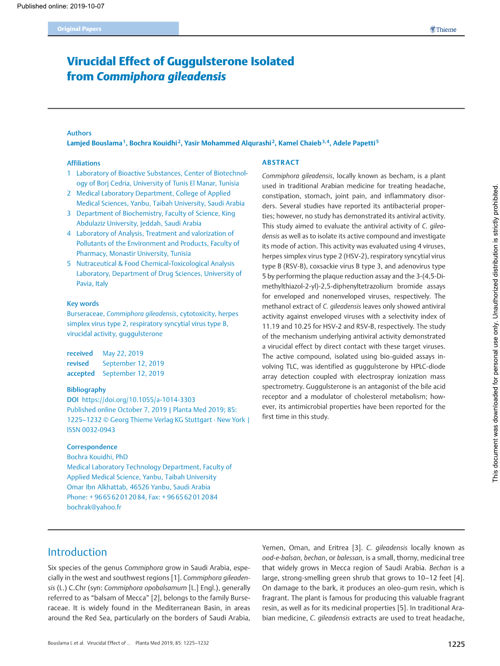 Virucidal Effect of Guggulsterone Isolated from Commiphora Gileadensis