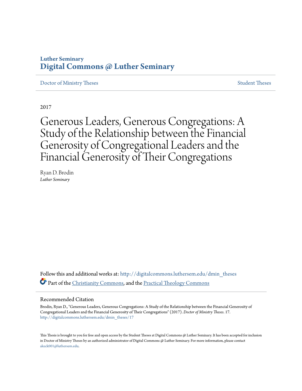 Generous Leaders, Generous Congregations