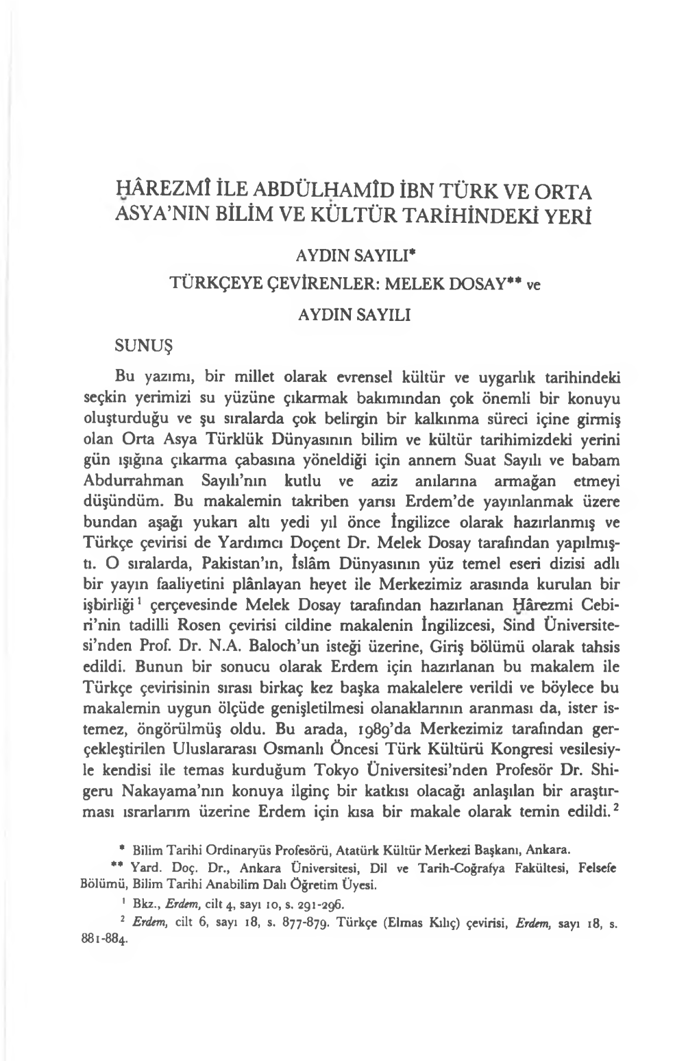 Hârezmî Ile Abdülhamîd Ibn Türk Ve Orta Asya'nin Bilim