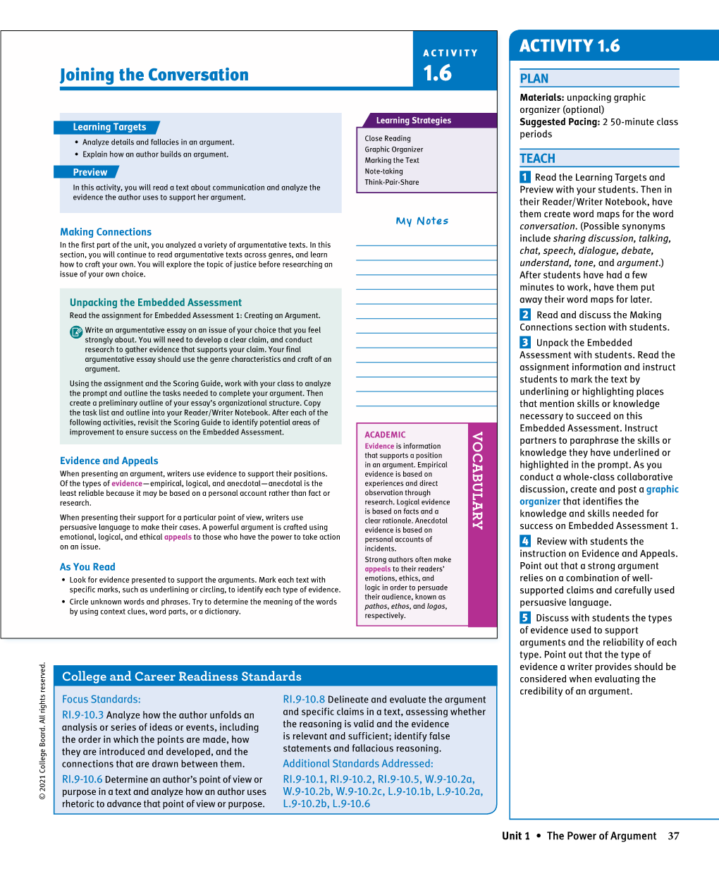 Download Grade 10 Sample Activity: Analyzing Arguments