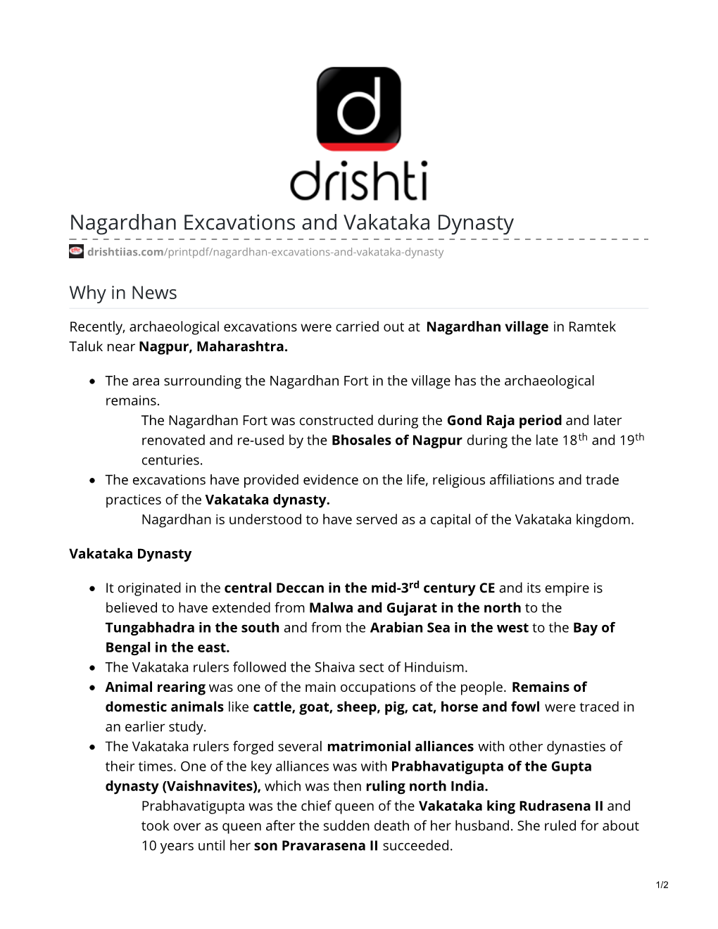 Nagardhan Excavations and Vakataka Dynasty