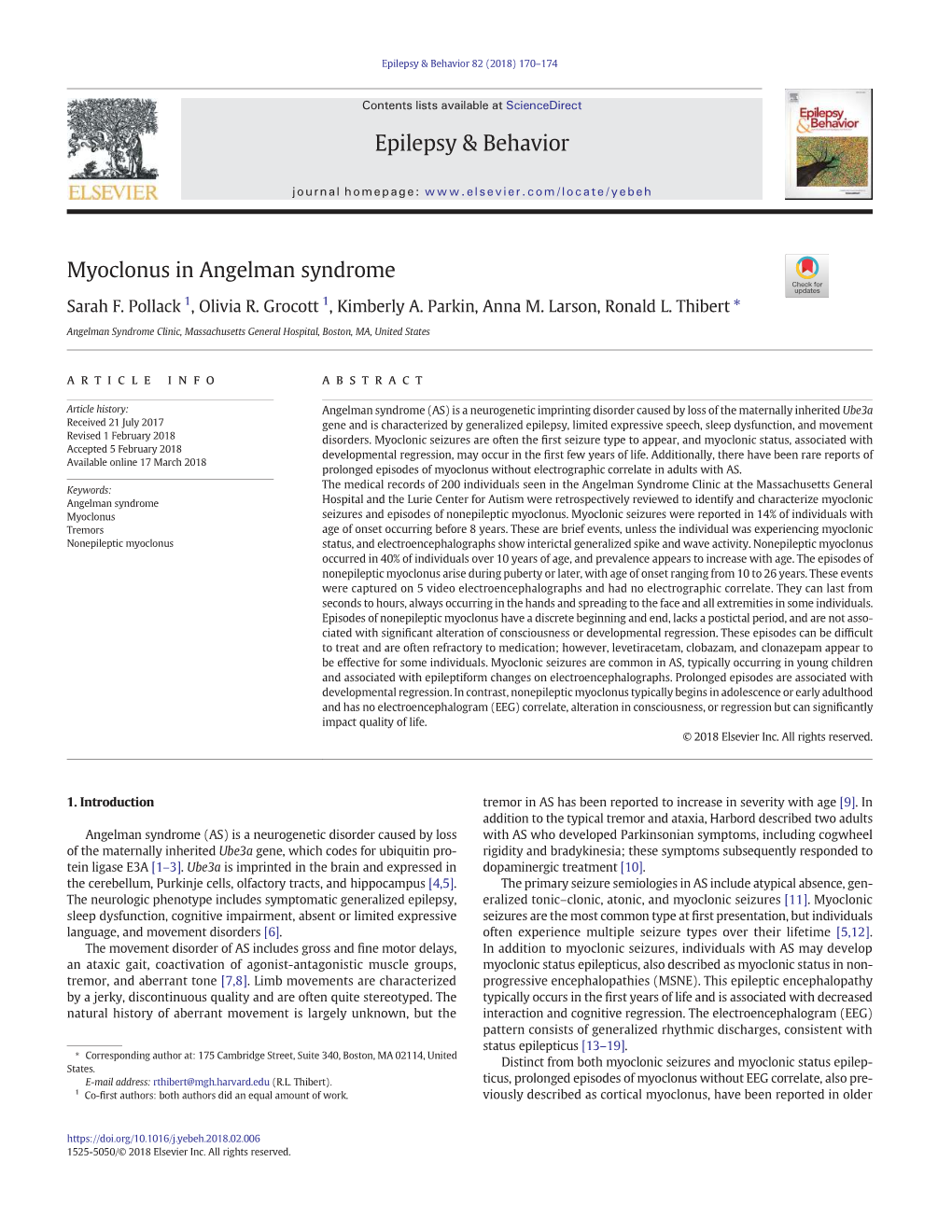 Myoclonus in Angelman Syndrome Epilepsy & Behavior