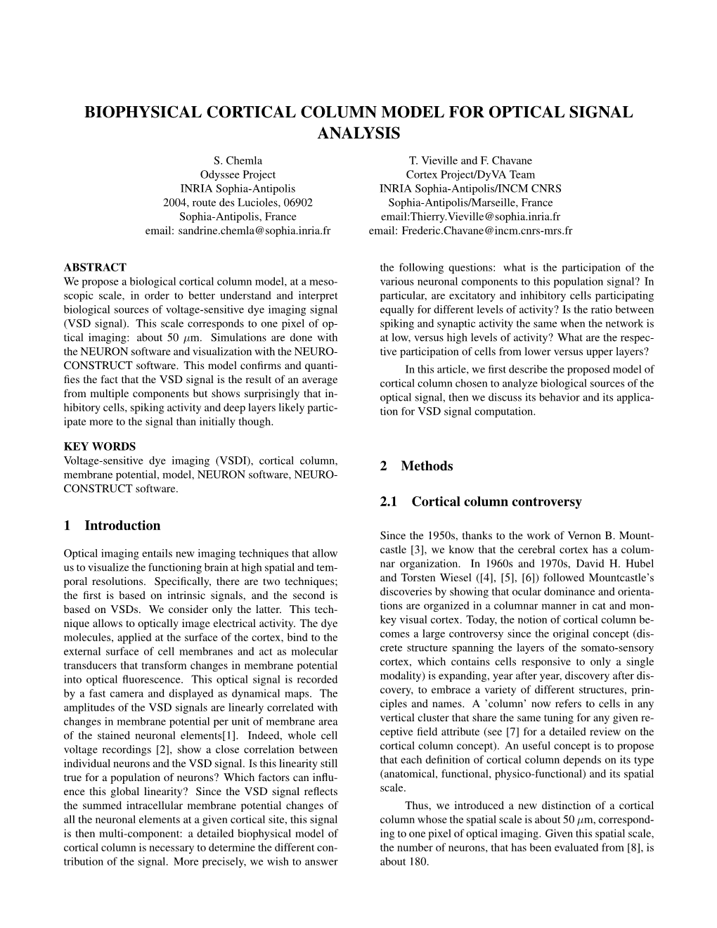 Biophysical Cortical Column Model for Optical Signal Analysis