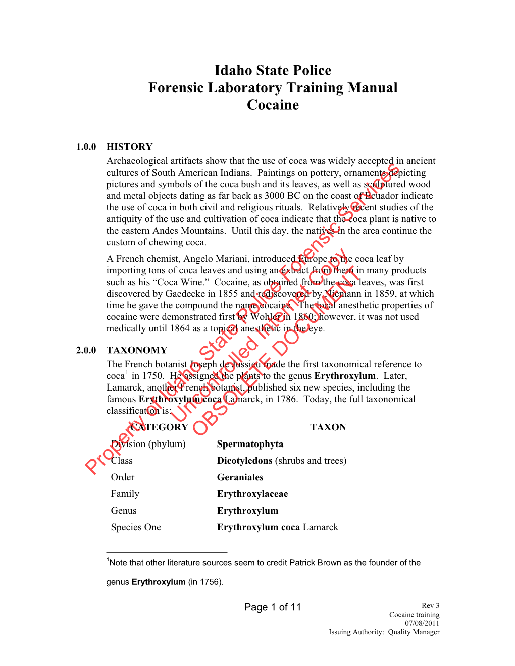 Idaho State Police Forensic Laboratory Training Manual Cocaine