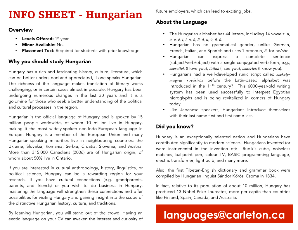 INFO SHEET - Hungarian Future Employers, Which Can Lead to Exciting Jobs