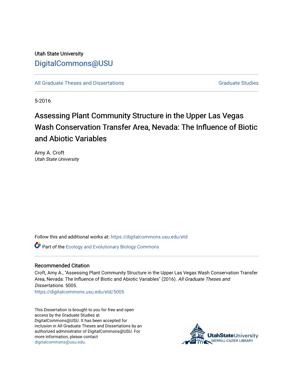 Assessing Plant Community Structure in the Upper Las Vegas Wash Conservation Transfer Area, Nevada: the Influence of Biotic and Abiotic Variables