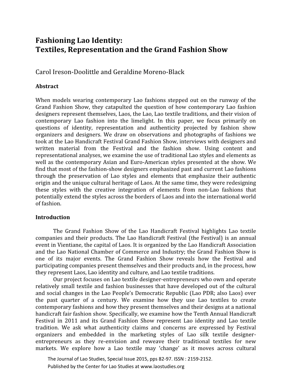 Fashioning Lao Identity: Textiles, Representation and the Grand Fashion Show