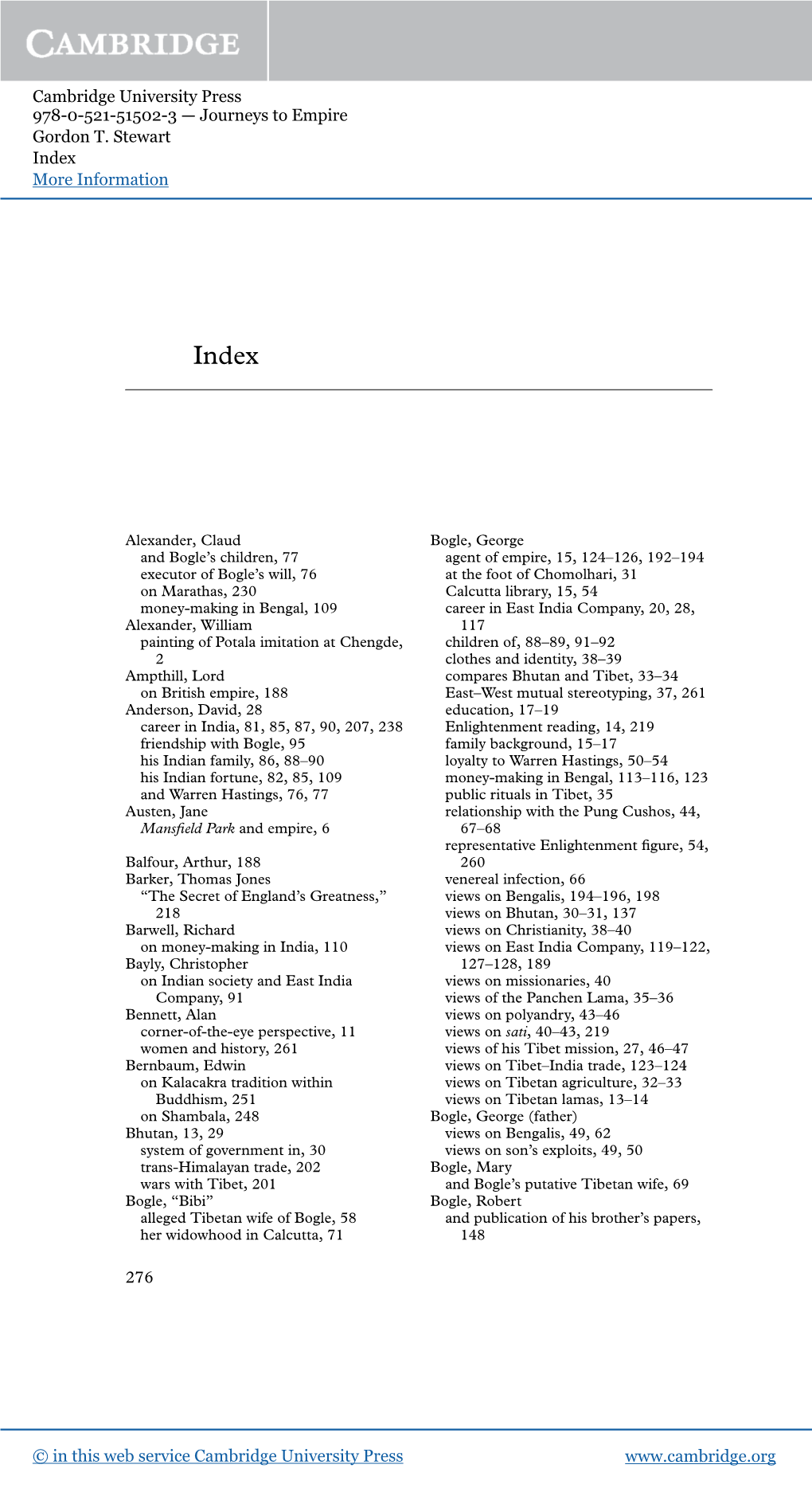 Journeys to Empire Gordon T. Stewart Index More Information Www