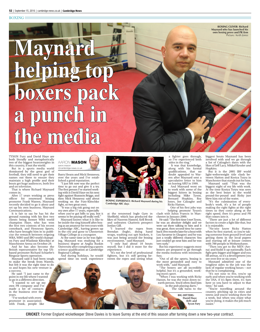 Richard Maynard Who Has Launched His Own Boxing Press and PR Firm Picture: Keith Jones Maynard Helping Top Boxers Pack a Punch in the Media