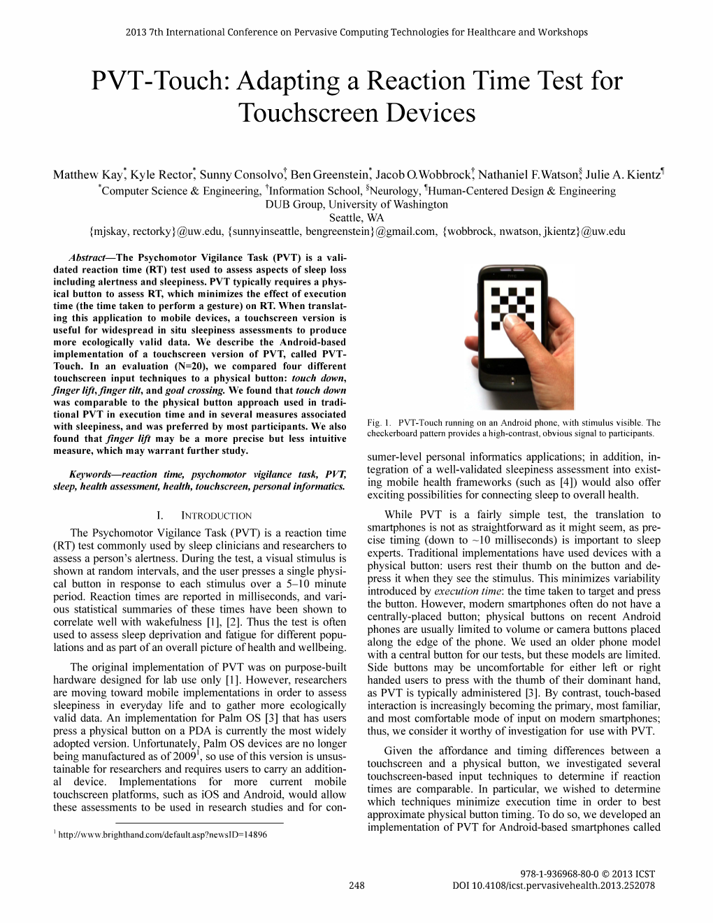 PVT -Touch: Adapting a Reaction Time Test for Touchscreen Devices