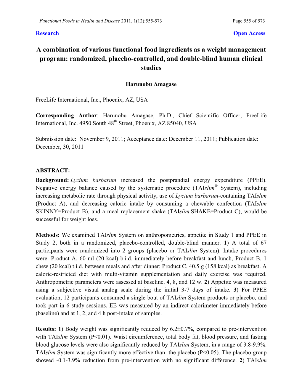 Randomized, Placebo-Controlled, and Double-Blind Human Clinical Studies