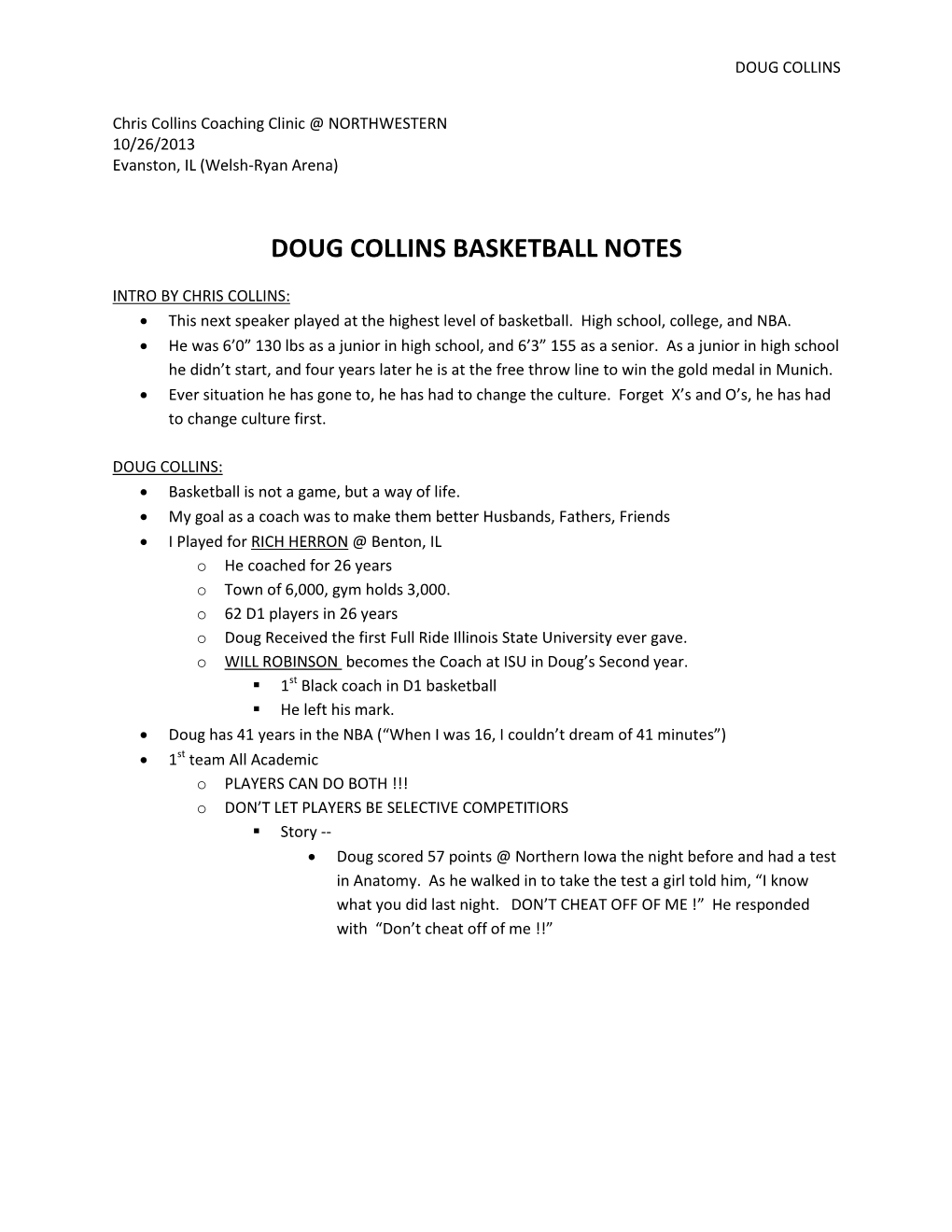 Doug Collins Basketball Notes