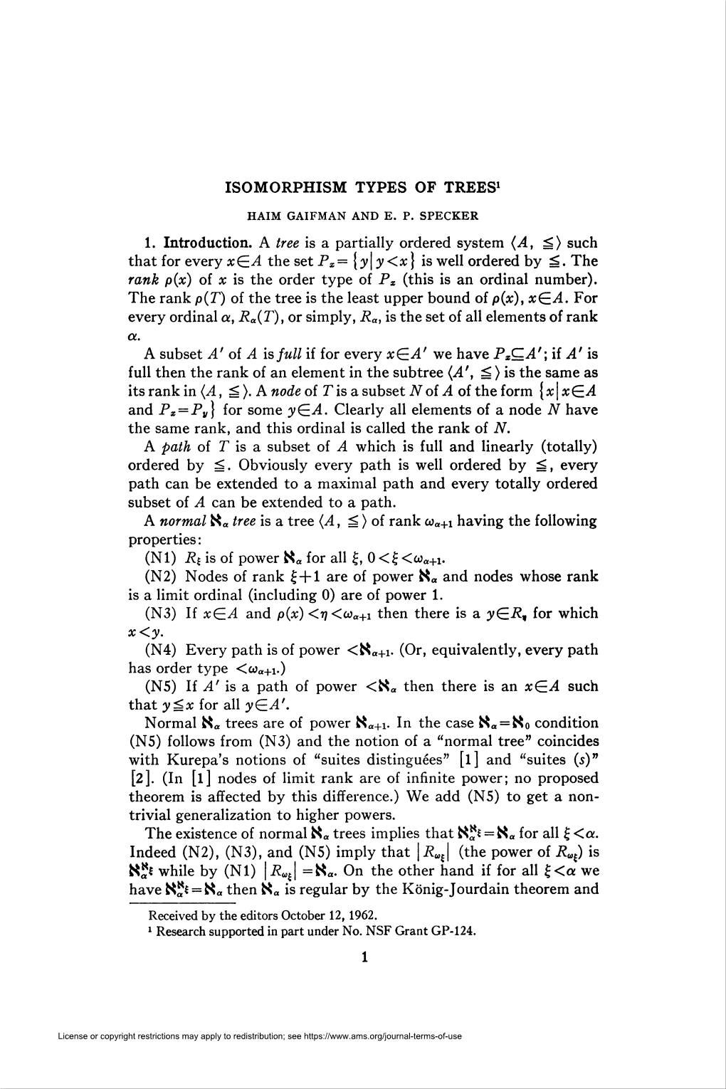 Isomorphism Types of Trees1 1