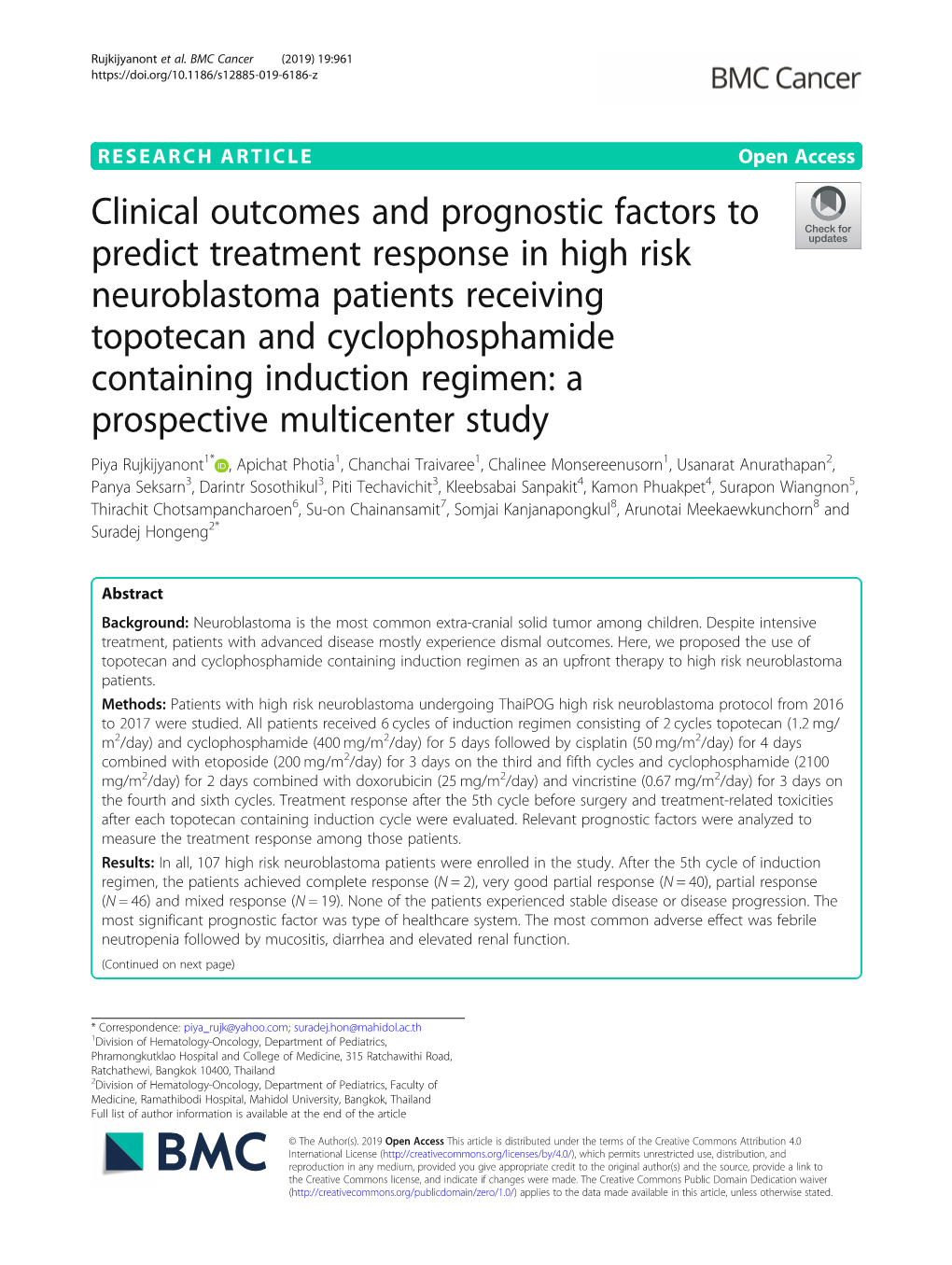 Clinical Outcomes and Prognostic Factors to Predict Treatment