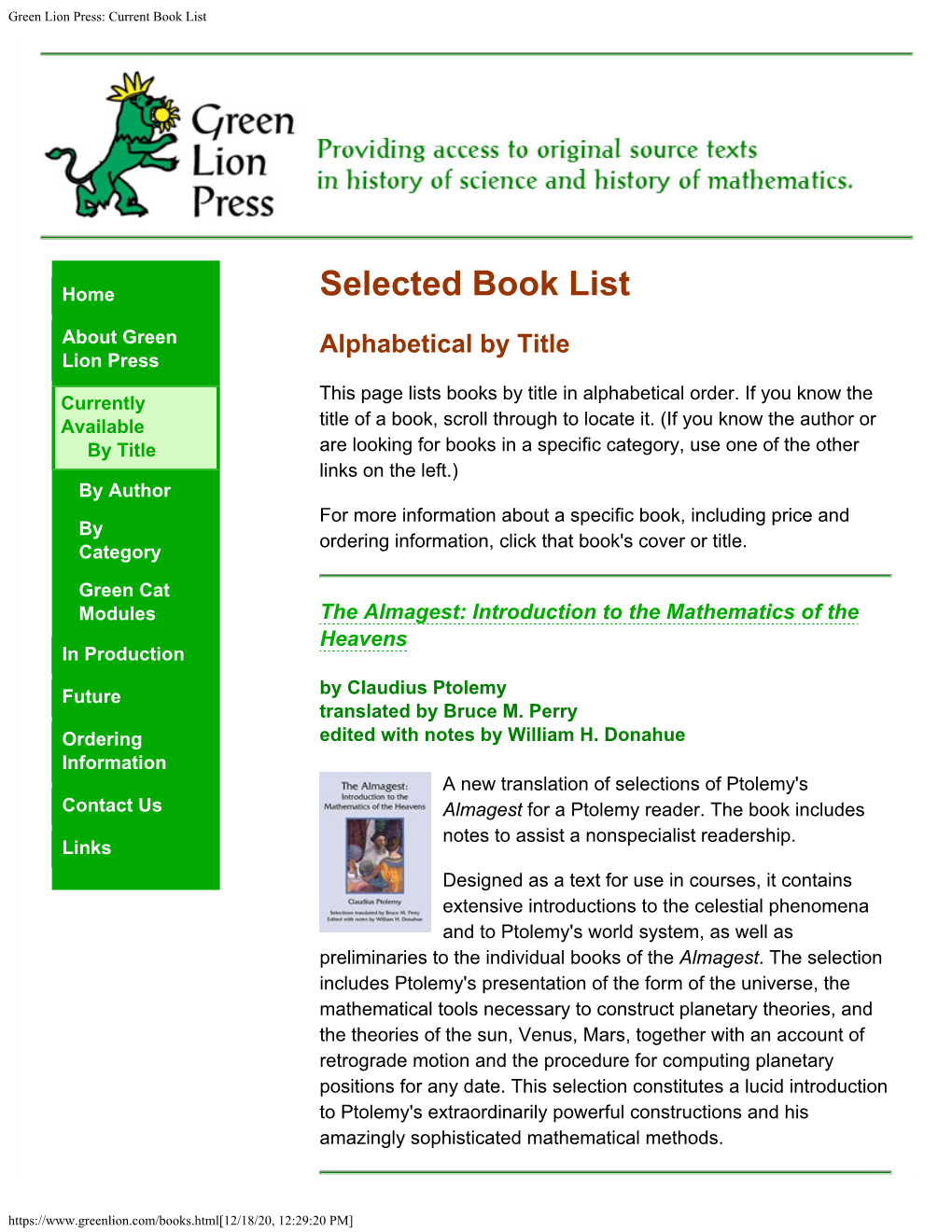 Green Lion Press: Current Book List