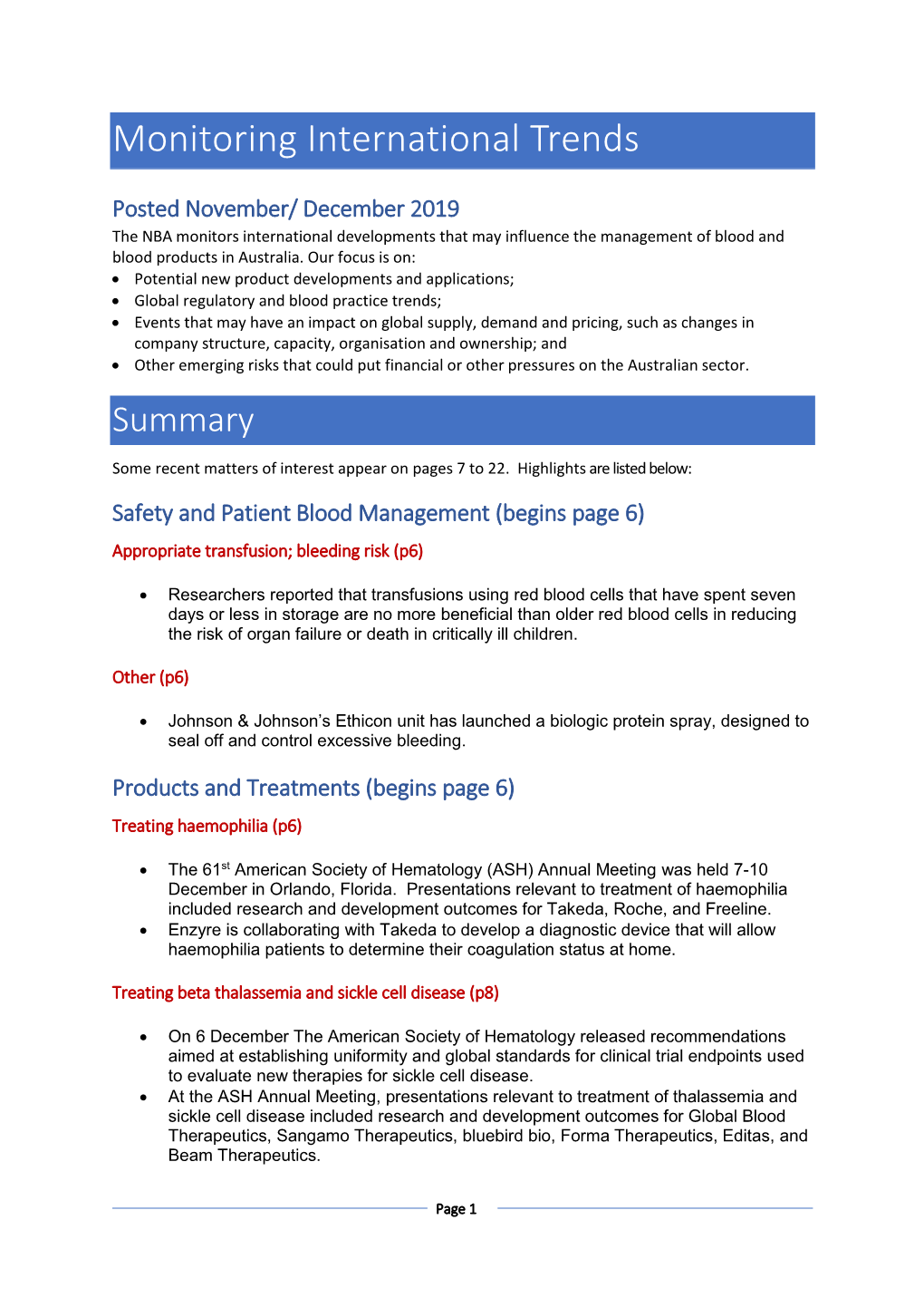 Monitoring International Trends