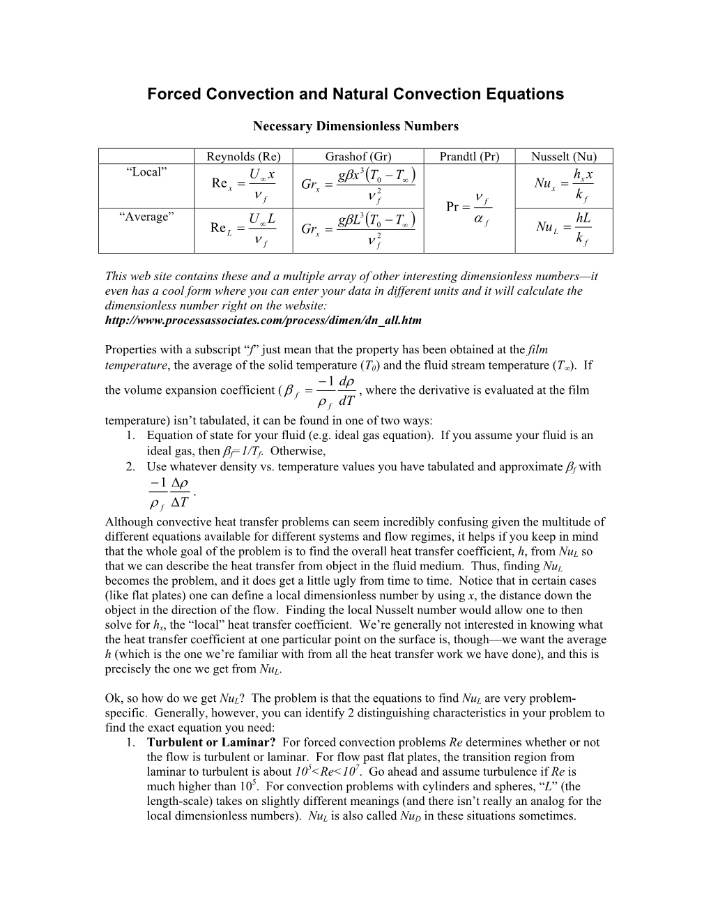 Forced Convection and Natural Convection Equations