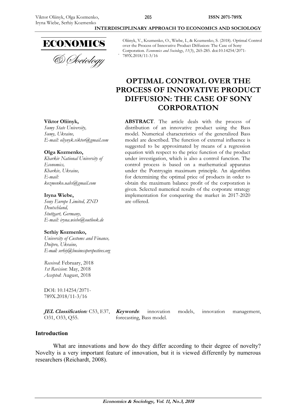 Optimal Control Over the Process of Innovative Product Diffusion: the Case of Sony Corporation