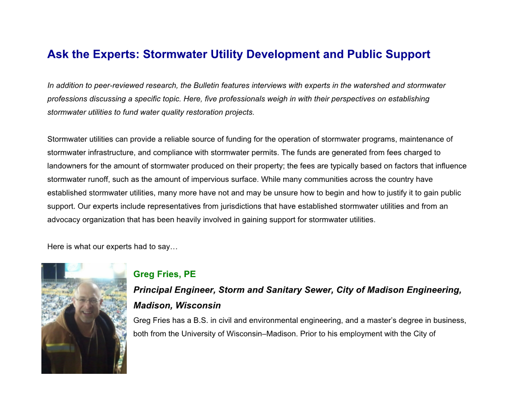 Stormwater Utility Development and Public Support